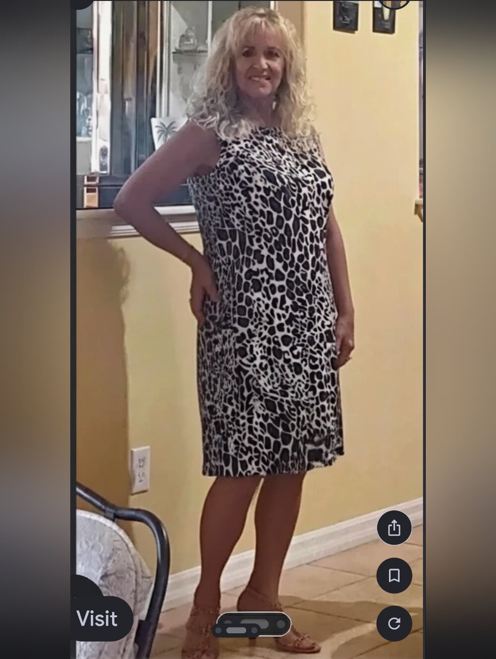 WALL ST dress black white size Med lined, Zip back animal print office a…